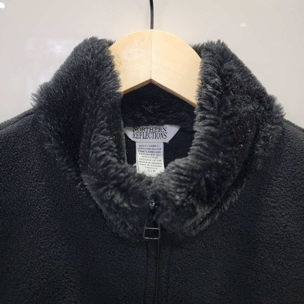 Vintage Northern Reflections Fleece Vest Black Faux Fur Trim Cozy Warm Women’s S - Picture 7 of 17